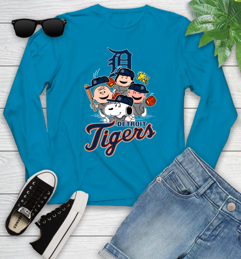 MLB Detroit Tigers Snoopy Charlie Brown Woodstock The Peanuts Movie Baseball T Shirt Youth Long Sleeve 8