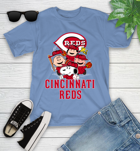 MLB Cincinnati Reds Snoopy Charlie Brown Woodstock The Peanuts Movie Baseball T Shirt_000 Youth T-Shirt 15