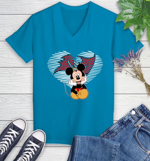 NFL Tampa Bay Buccaneers The Heart Mickey Mouse Disney Football T Shirt_000 Women's V-Neck T-Shirt 7
