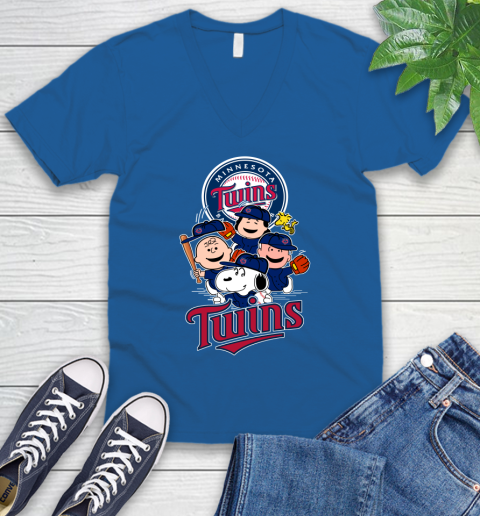 MLB Minnesota Twins Snoopy Charlie Brown Woodstock The Peanuts Movie Baseball T Shirt_000 V-Neck T-Shirt 5