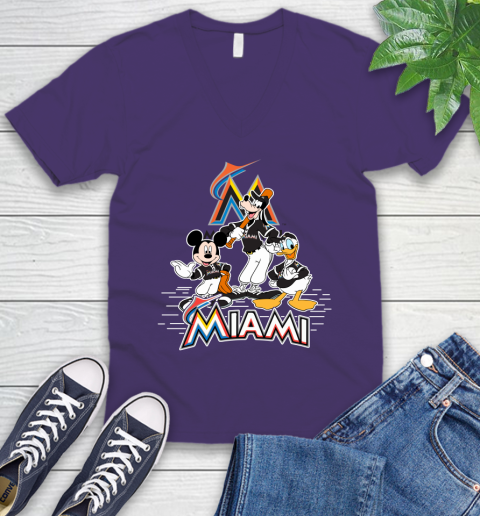 MLB Miami Marlins Mickey Mouse Donald Duck Goofy Baseball T Shirt V-Neck T-Shirt 9