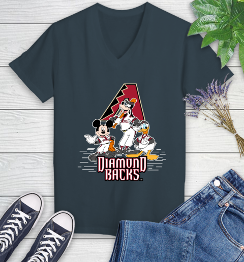 MLB Arizona Diamondbacks Mickey Mouse Donald Duck Goofy Baseball T Shirt Women's V-Neck T-Shirt 8
