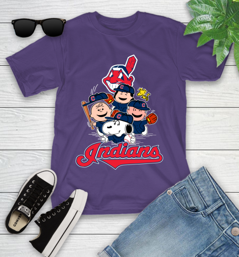MLB Cleveland Indians Snoopy Charlie Brown Woodstock The Peanuts Movie Baseball T Shirt_000 Youth T-Shirt 3