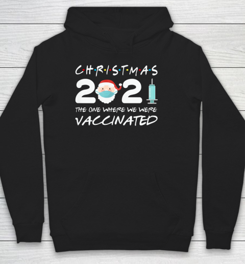 2021 Xmas Vaccinated Santa Face With Mask Social Distancing Hoodie