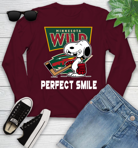 NHL Minnesota Wild Snoopy Perfect Smile The Peanuts Movie Hockey T Shirt Youth Long Sleeve 6