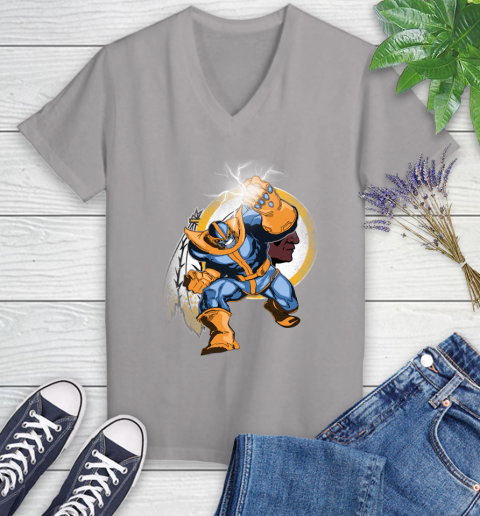 Washington Redskins NFL Football Thanos Avengers Infinity War Marvel Women's V-Neck T-Shirt 4