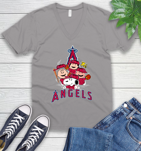 MLB Los Angeles Angels Snoopy Charlie Brown Woodstock The Peanuts Movie Baseball T Shirt_000 V-Neck T-Shirt 3