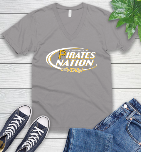 MLB A True Friend Of The Pittsburgh Pirates Dilly Dilly Baseball Sports V-Neck T-Shirt 3