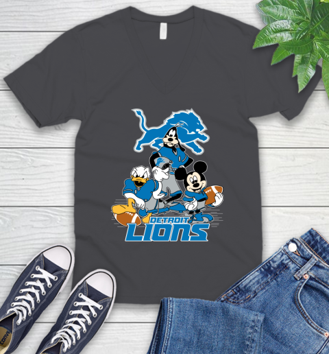 NFL Detroit Lions Mickey Mouse Donald Duck Goofy Football Shirt V-Neck T-Shirt 4