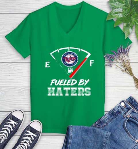 Minnesota Twins MLB Baseball Fueled By Haters Sports Women's V-Neck T-Shirt 5