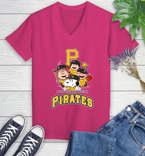 MLB Pittsburgh Pirates Snoopy Charlie Brown Woodstock The Peanuts Movie Baseball T Shirt_000 Women's V-Neck T-Shirt 9