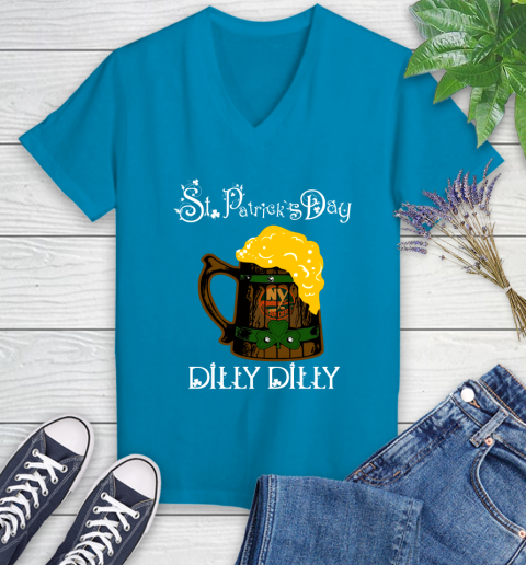NHL New York Islanders St Patrick's Day Dilly Dilly Beer Hockey Sports Women's V-Neck T-Shirt 7
