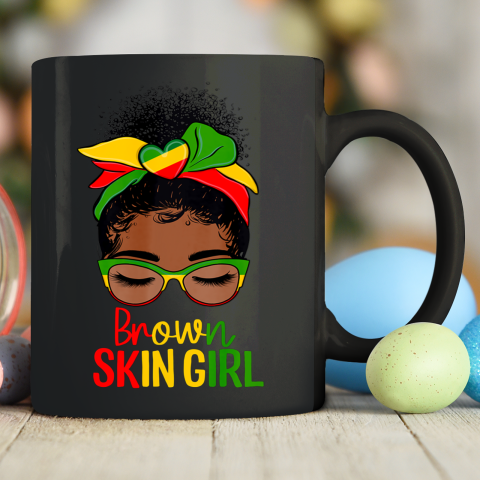 Black Girl, Women Shirt Messy Bun Brown Skin Girl Black Melanin Queen Juneteenth Mom Ceramic Mug 11oz