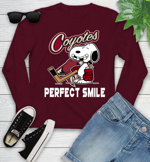 NHL Arizona Coyotes Snoopy Perfect Smile The Peanuts Movie Hockey T Shirt Youth Long Sleeve 6