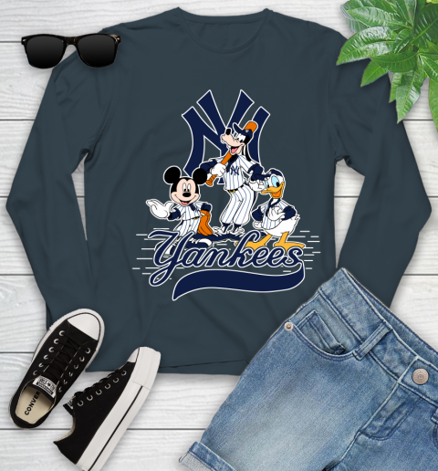 MLB New York Yankees Mickey Mouse Donald Duck Goofy Baseball T Shirt Youth Long Sleeve 9