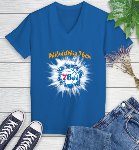 Philadelphia 76ers NBA Basketball Rip Sports Women's V-Neck T-Shirt 10