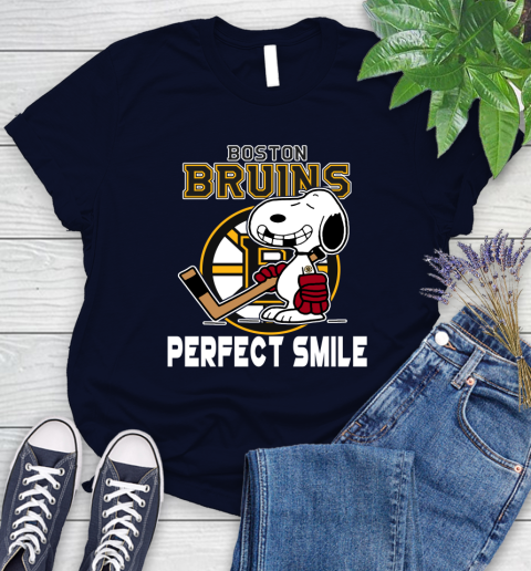 NHL Boston Bruins Snoopy Perfect Smile The Peanuts Movie Hockey T Shirt Women's T-Shirt 2