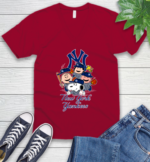 MLB New York Yankees Snoopy Charlie Brown Woodstock The Peanuts Movie Baseball T Shirt_000 V-Neck T-Shirt 7