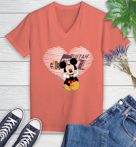 NBA Utah Jazz The Heart Mickey Mouse Disney Basketball Women's V-Neck T-Shirt 6