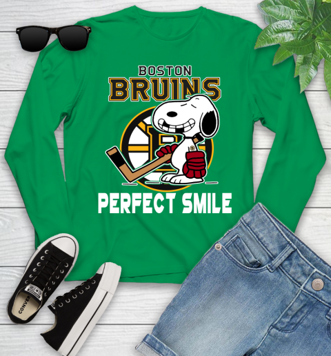 NHL Boston Bruins Snoopy Perfect Smile The Peanuts Movie Hockey T Shirt Youth Long Sleeve 7