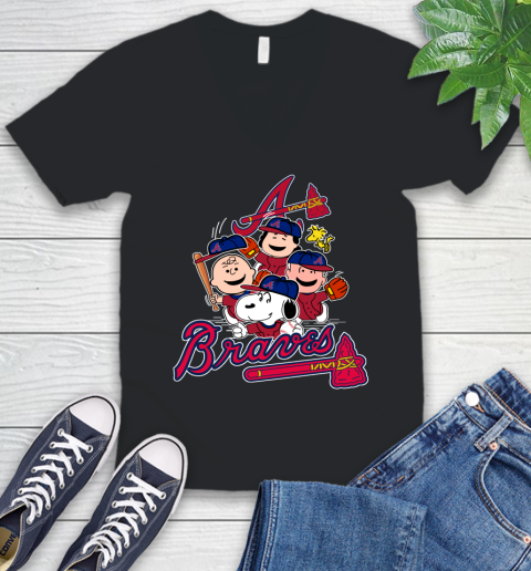 MLB Atlanta Braves Snoopy Charlie Brown Woodstock The Peanuts Movie Baseball T Shirt V-Neck T-Shirt