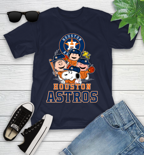 MLB Houston Astros Snoopy Charlie Brown Woodstock The Peanuts Movie Baseball T Shirt Youth T-Shirt 2