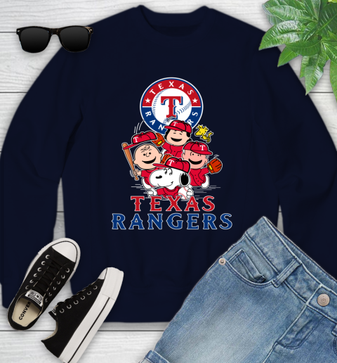 MLB Texas Rangers Snoopy Charlie Brown Woodstock The Peanuts Movie Baseball T Shirt Youth Sweatshirt 2
