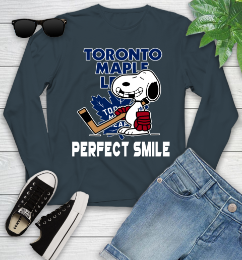 NHL Toronto Maple Leafs Snoopy Perfect Smile The Peanuts Movie Hockey T Shirt Youth Long Sleeve 9