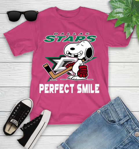 NHL Dallas Stars Snoopy Perfect Smile The Peanuts Movie Hockey T Shirt Youth T-Shirt 11