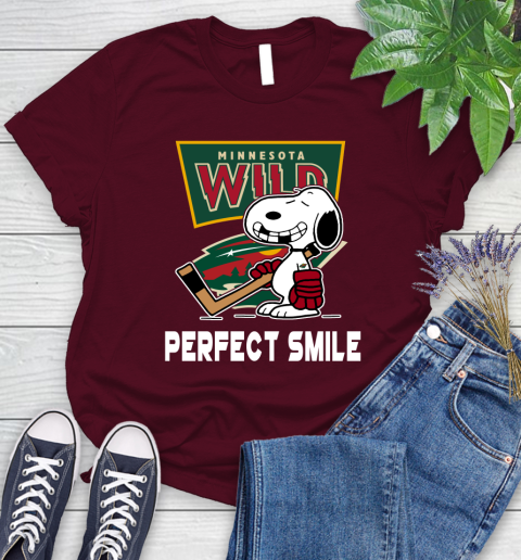NHL Minnesota Wild Snoopy Perfect Smile The Peanuts Movie Hockey T Shirt Women's T-Shirt 7