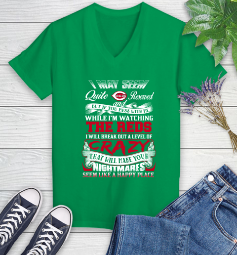 Cincinnati Reds MLB Baseball Don't Mess With Me While I'm Watching My Team Women's V-Neck T-Shirt 5