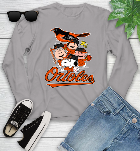 MLB Baltimore Orioles Snoopy Charlie Brown Woodstock The Peanuts Movie Baseball T Shirt_000 Youth Long Sleeve 5