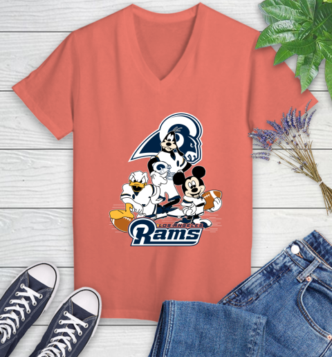 NFL Los Angeles Rams Mickey Mouse Donald Duck Goofy Football Shirt Women's V-Neck T-Shirt 6