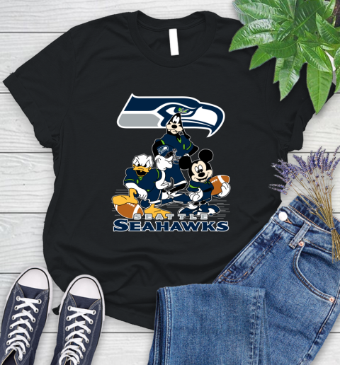 NFL Seattle Seahawks Mickey Mouse Donald Duck Goofy Football Shirt Women's T-Shirt