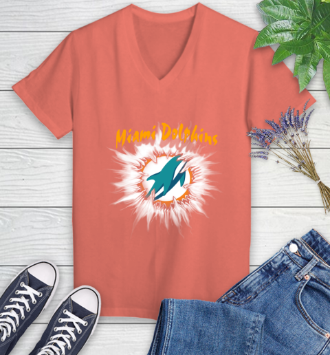 Miami Dolphins NFL Football Adoring Fan Rip Sports Women's V-Neck T-Shirt 6
