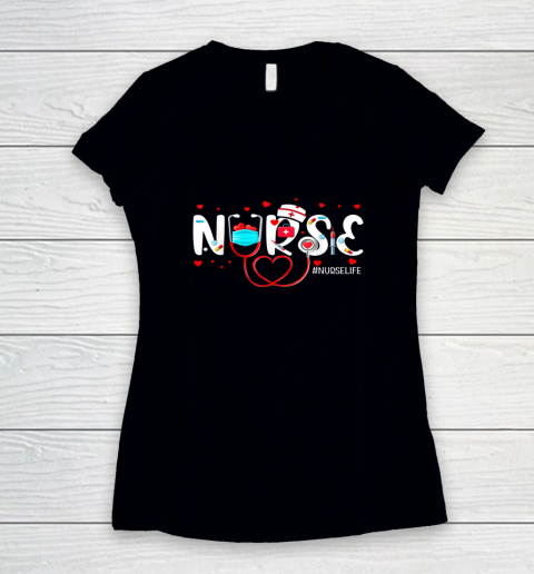 Nurse Cute Valentine's Day Valentine Heart Nurse Stethoscope Women's V-Neck T-Shirt 1
