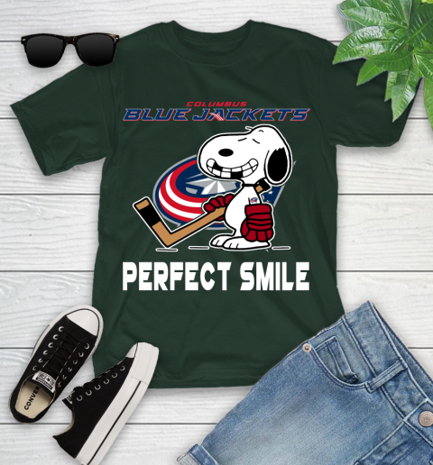 NHL Columbus Blue Jackets Snoopy Perfect Smile The Peanuts Movie Hockey T Shirt Youth T-Shirt 5