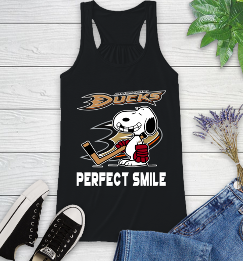 NHL Anaheim Ducks Snoopy Perfect Smile The Peanuts Movie Hockey T Shirt Racerback Tank