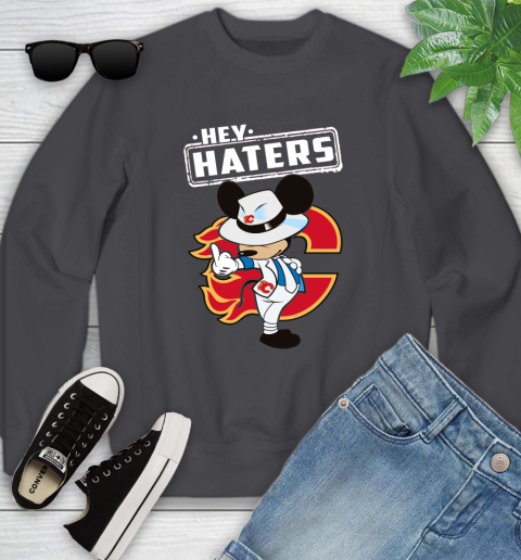 NHL Hey Haters Mickey Hockey Sports Calgary Flames Youth Sweatshirt 5