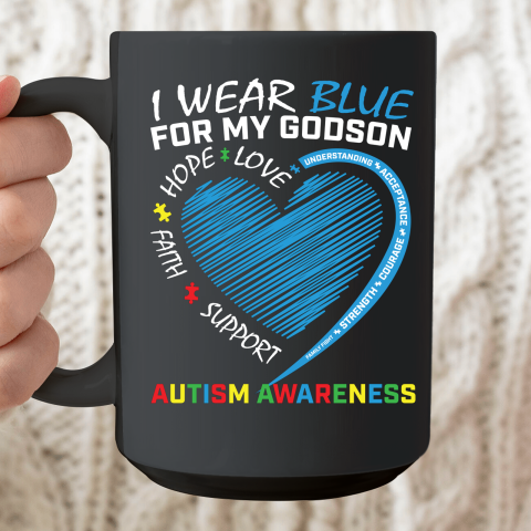 I Wear Blue For My Godson Autism Awareness Puzzle Heart Ceramic Mug 15oz