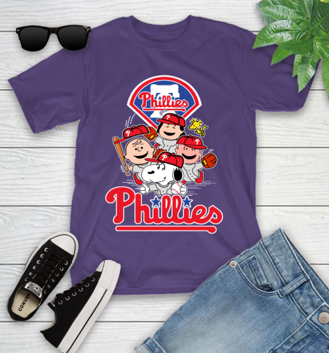 MLB Philadelphia Phillies Snoopy Charlie Brown Woodstock The Peanuts Movie Baseball T Shirt_000 Youth T-Shirt 3