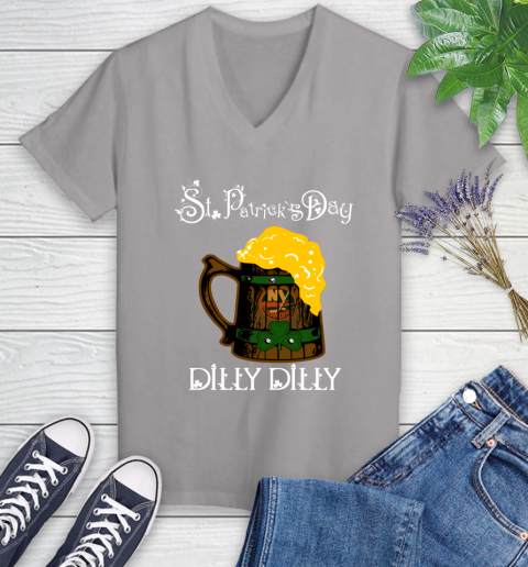 NHL New York Islanders St Patrick's Day Dilly Dilly Beer Hockey Sports Women's V-Neck T-Shirt 4
