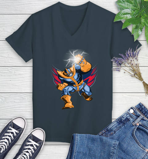 Washington Capitals NHL Hockey Thanos Avengers Infinity War Marvel Women's V-Neck T-Shirt 8