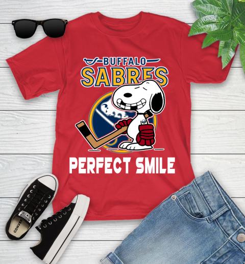 NHL Buffalo Sabres Snoopy Perfect Smile The Peanuts Movie Hockey T Shirt Youth T-Shirt 13