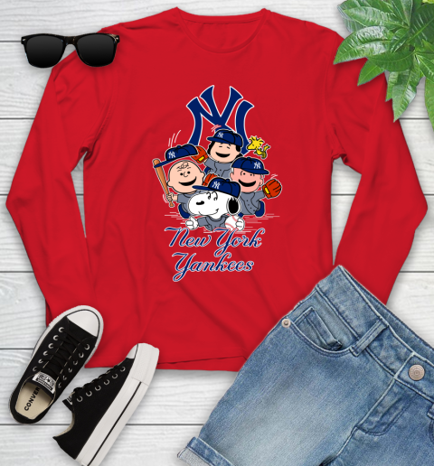 MLB New York Yankees Snoopy Charlie Brown Woodstock The Peanuts Movie Baseball T Shirt_000 Youth Long Sleeve 11
