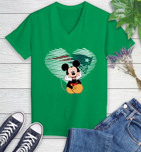 NFL New England Patriots The Heart Mickey Mouse Disney Football T Shirt_000 Women's V-Neck T-Shirt 5
