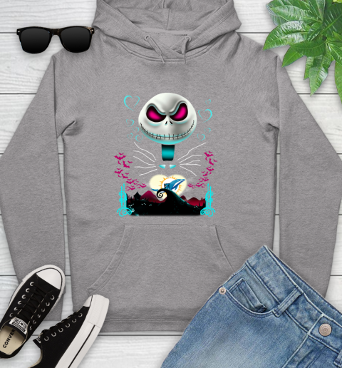 NFL Miami Dolphins Jack Skellington Sally The Nightmare Before Christmas Football Youth Hoodie 6