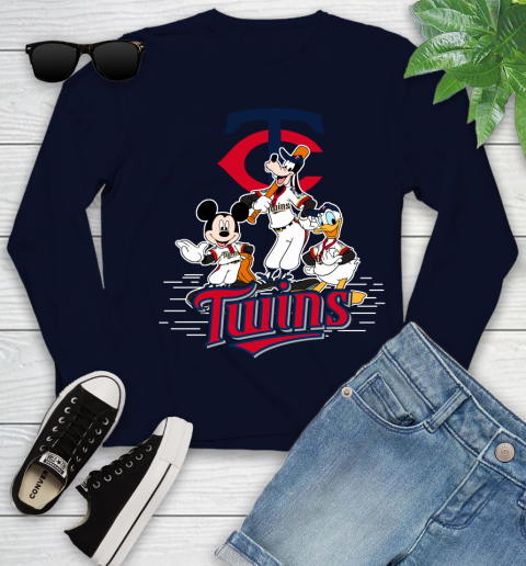 MLB Minnesota Twins Mickey Mouse Donald Duck Goofy Baseball T Shirt Youth Long Sleeve 2