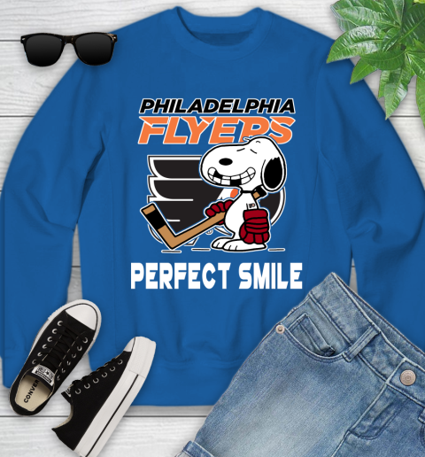 NHL Philadelphia Flyers Snoopy Perfect Smile The Peanuts Movie Hockey T Shirt Youth Sweatshirt 7