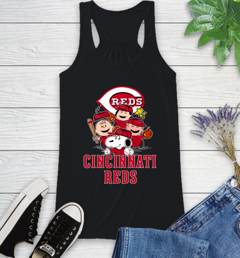 MLB Cincinnati Reds Snoopy Charlie Brown Woodstock The Peanuts Movie Baseball T Shirt_000 Racerback Tank